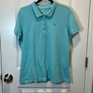 Tommy Bahama Mens Aqua Blue Polo Shirt XL Cotton Spandex Palm Tree Logo